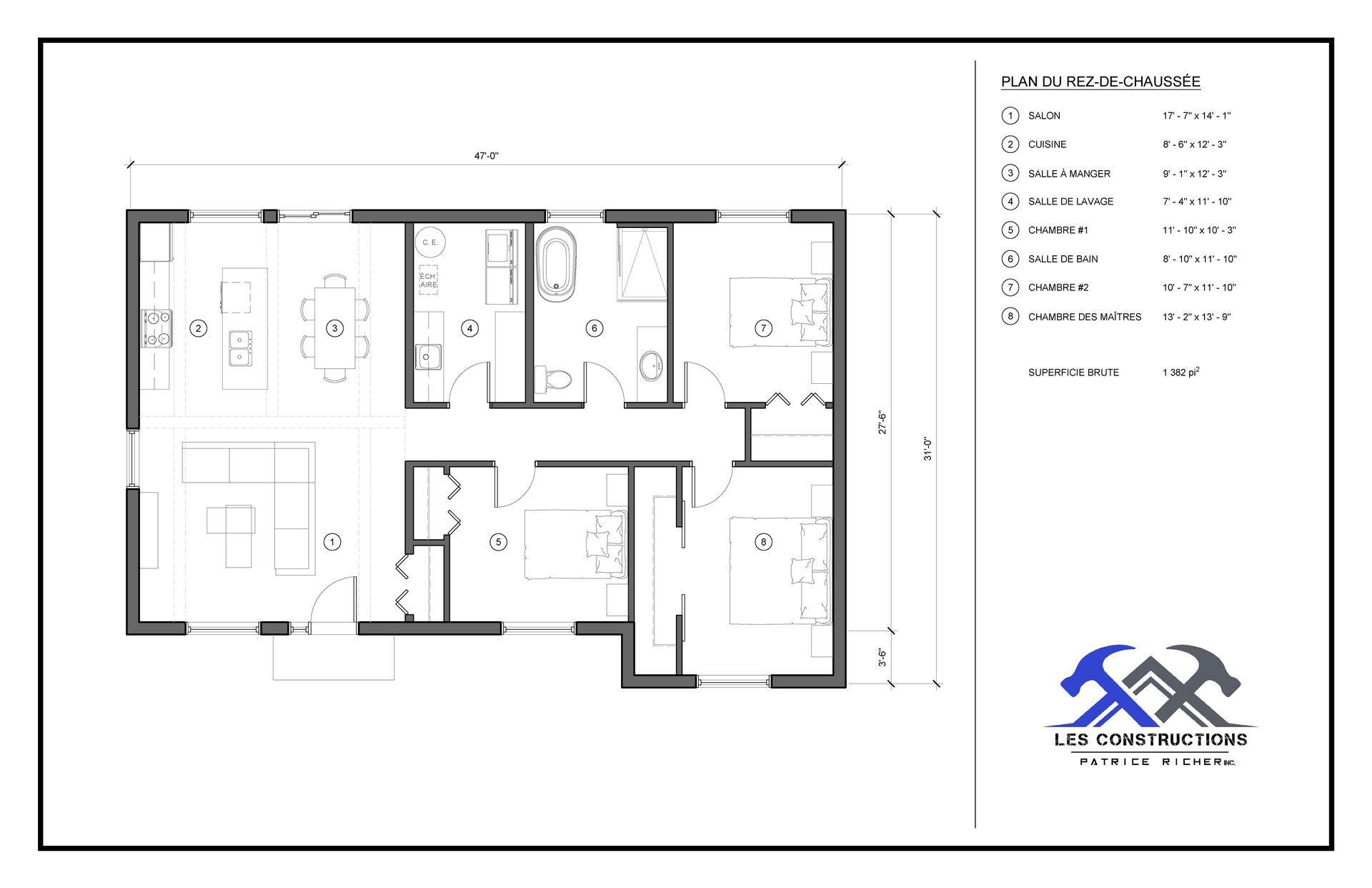 Un plan d'étage en noir et blanc d'une maison.