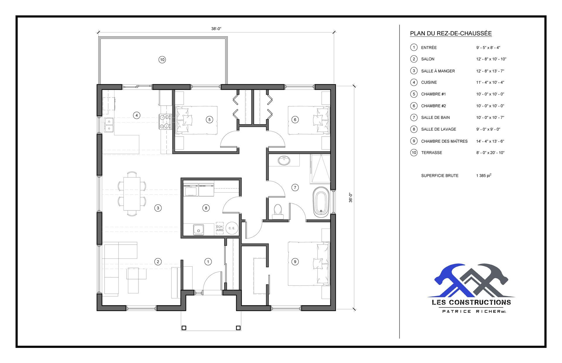 Un plan d'étage en noir et blanc d'une maison.