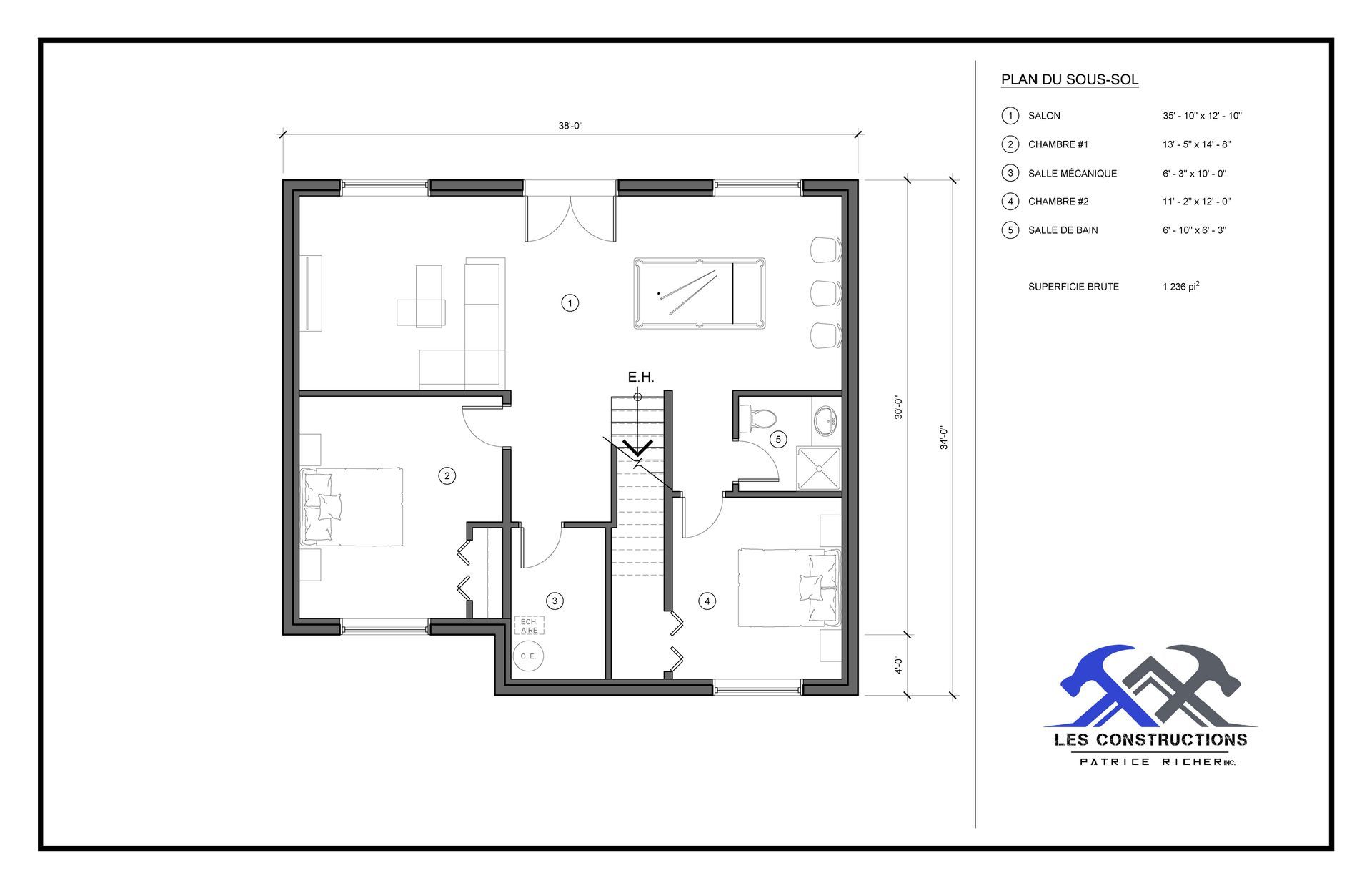 Un plan d'étage en noir et blanc d'une maison.
