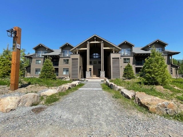 Une grande maison avec beaucoup de fenêtres est entourée d'arbres