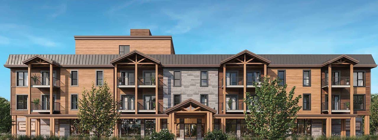 Une impression d'artiste d'un grand immeuble d'appartements