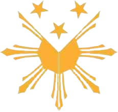 A yellow sun with three stars on a white background