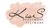 Logo mit der Aufschrift „Kis“ auf pfirsichfarbenem Aquarellhintergrund mit dem Schriftzug „BRAUTMODE FESTMODE“ darunter
