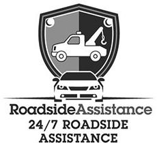 A black and white logo for roadside assistance 24/7 roadside assistance.