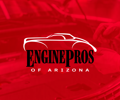 Logo for Engine Pros of Arizona, with a white sports car outline over a black 