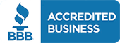 A blue sign that says accredited business on it.