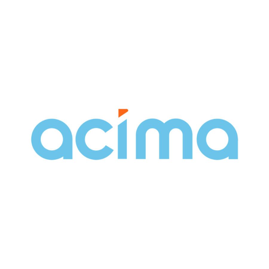 The acima logo is blue and orange on a white background.