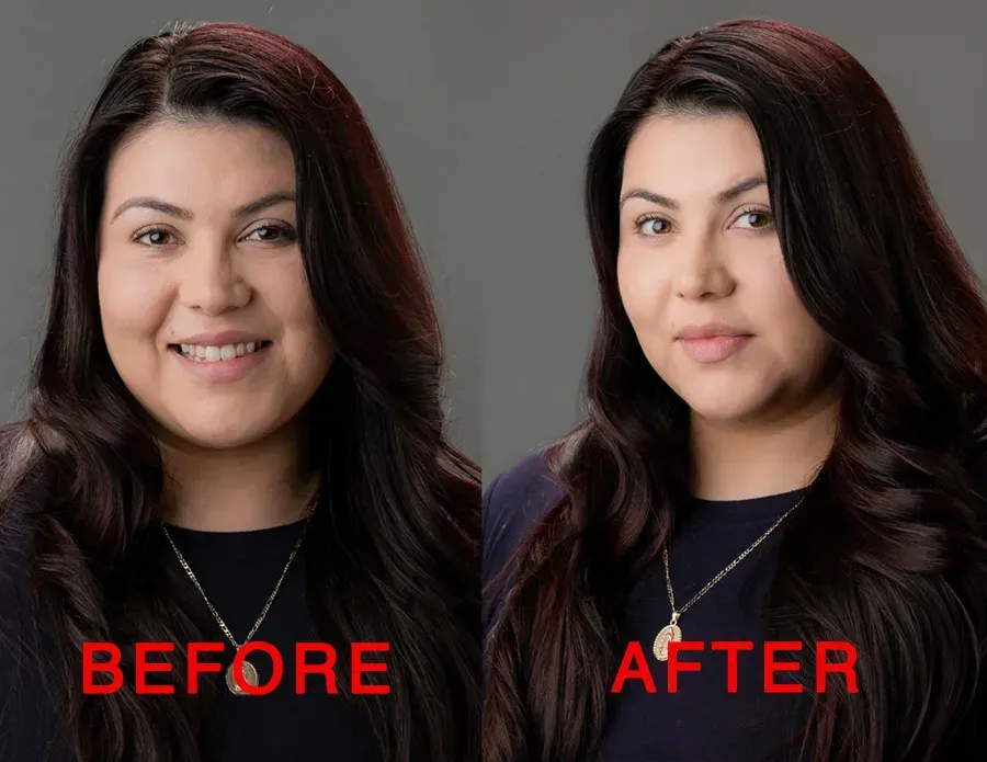 A diagram showing ways to look slimmer in a headshot