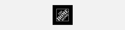 A black and white home depot logo on a white background
