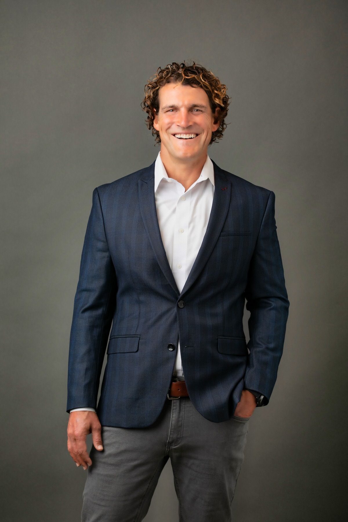 A male headshot example from a studio