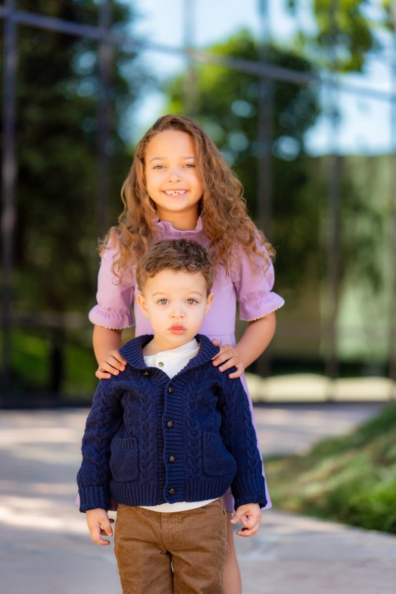 A boy and a girl are standing at Noguchi Gardens in Costa Mesa