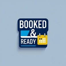 Blue square badge with 