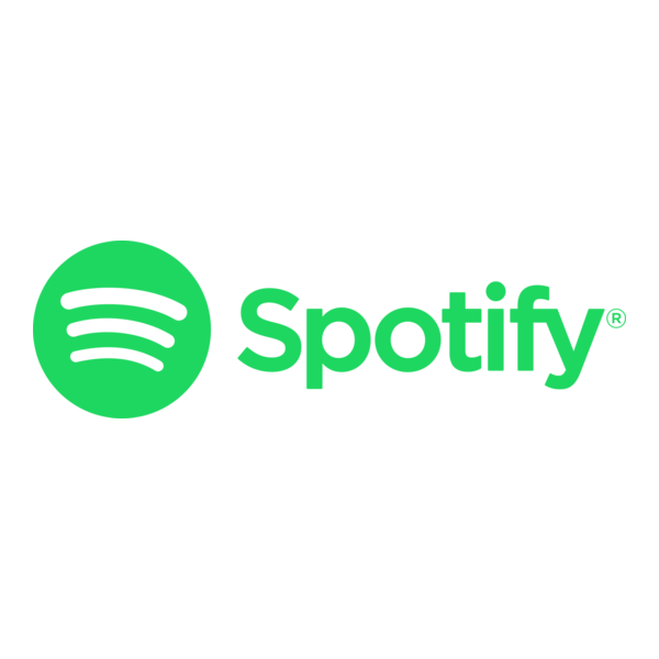 Spotify logo: Green circular emblem with three horizontal curved white lines, next to the word
