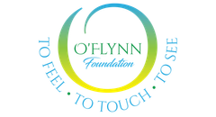 A logo for the o'flynn foundation that says to feel to touch to see