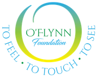 A logo for the o'flynn foundation that says to feel to touch to see