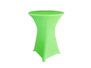 A green table cloth is sitting on top of a green table.