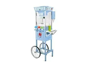 A blue ice cream cart with wheels on a white background.