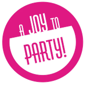 A pink circle that says a joy to party