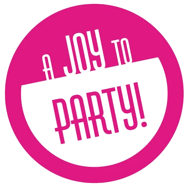 A pink circle that says a joy to party