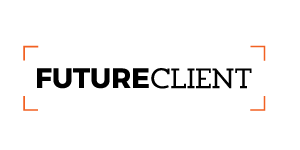 The logo for futureclient is black and orange on a white background.