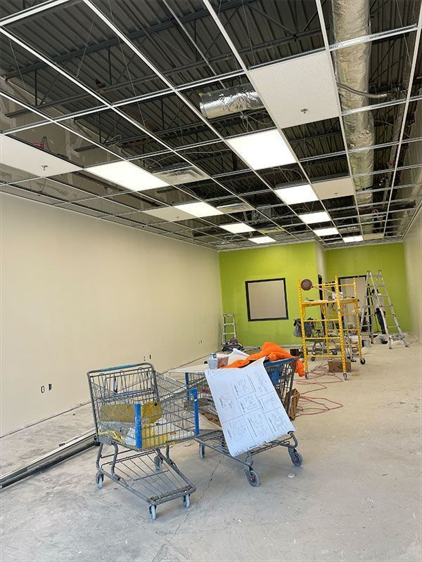 Interior of a commercial space under construction. 