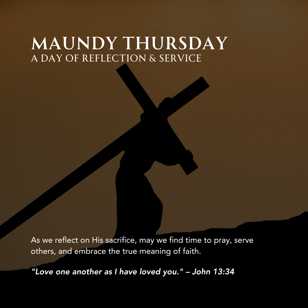 Silhouette of a person carrying a cross, Maundy Thursday message of reflection and service.