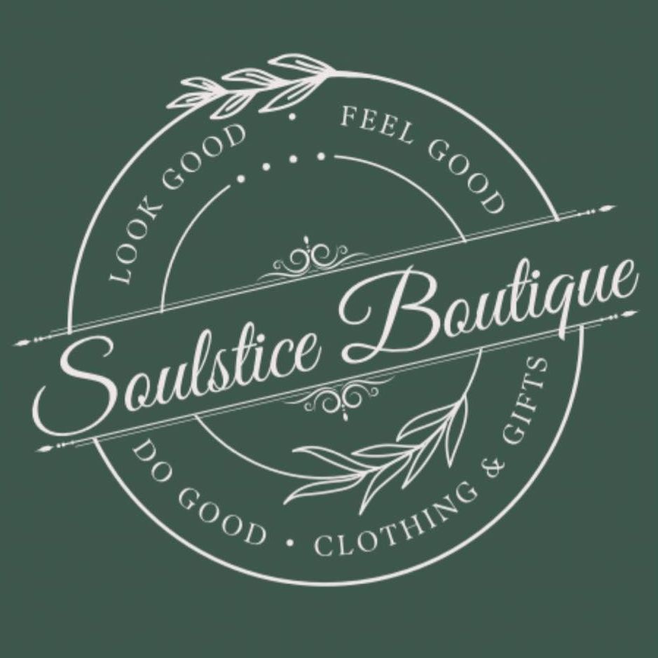 A logo for soulstice boutique that says look good feel good do good clothing and gifts