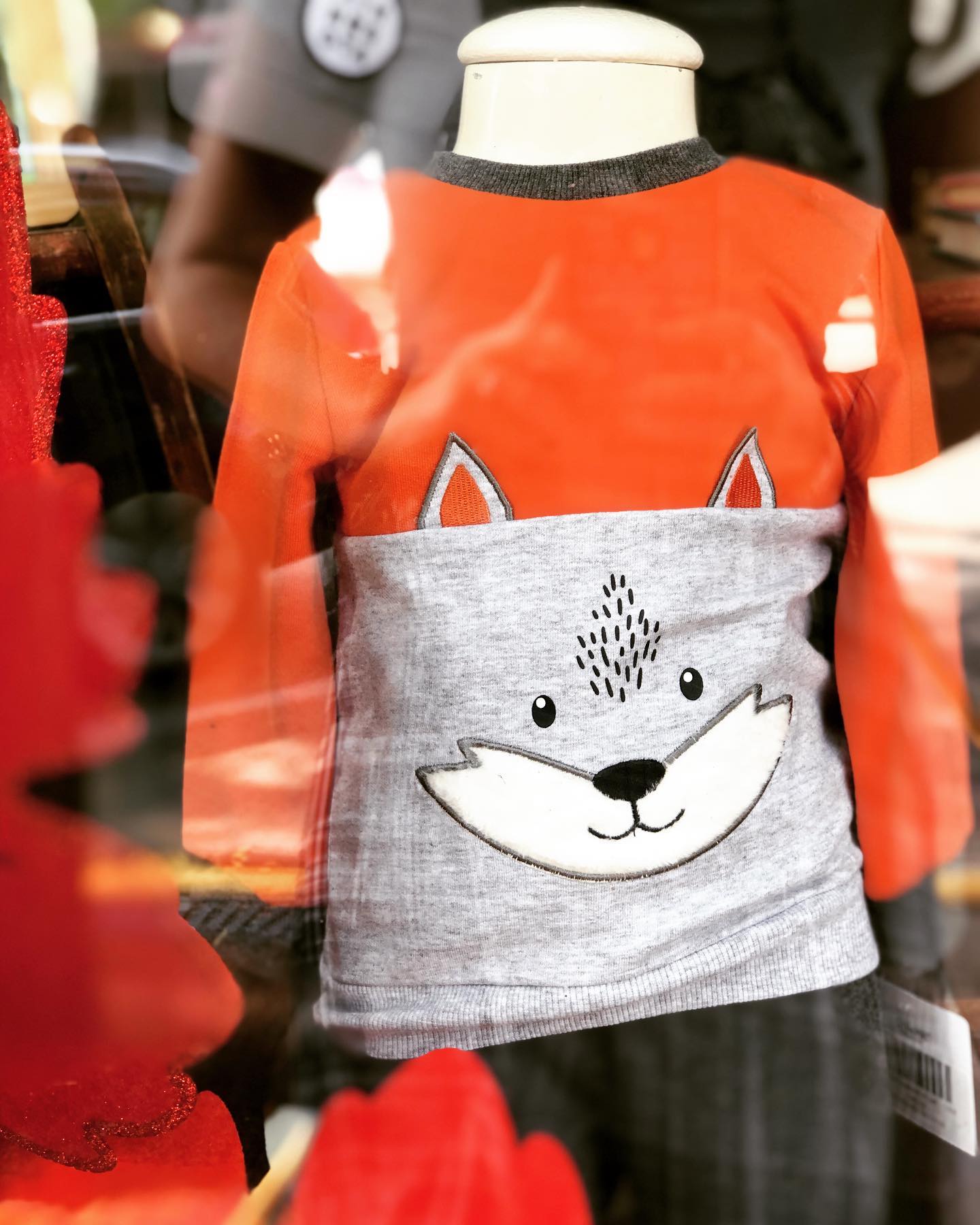 A child 's shirt with a fox face on it