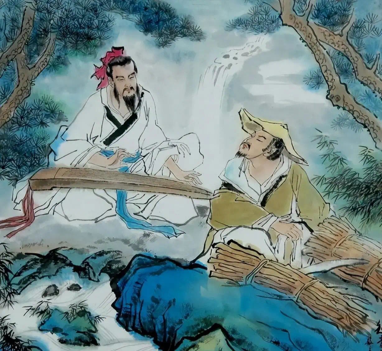 A painting of Bo Ya and Zhong Ziqi playing a musical instrument