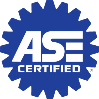 A blue and white logo that says ase certified | Ode Auto Repair & Tire