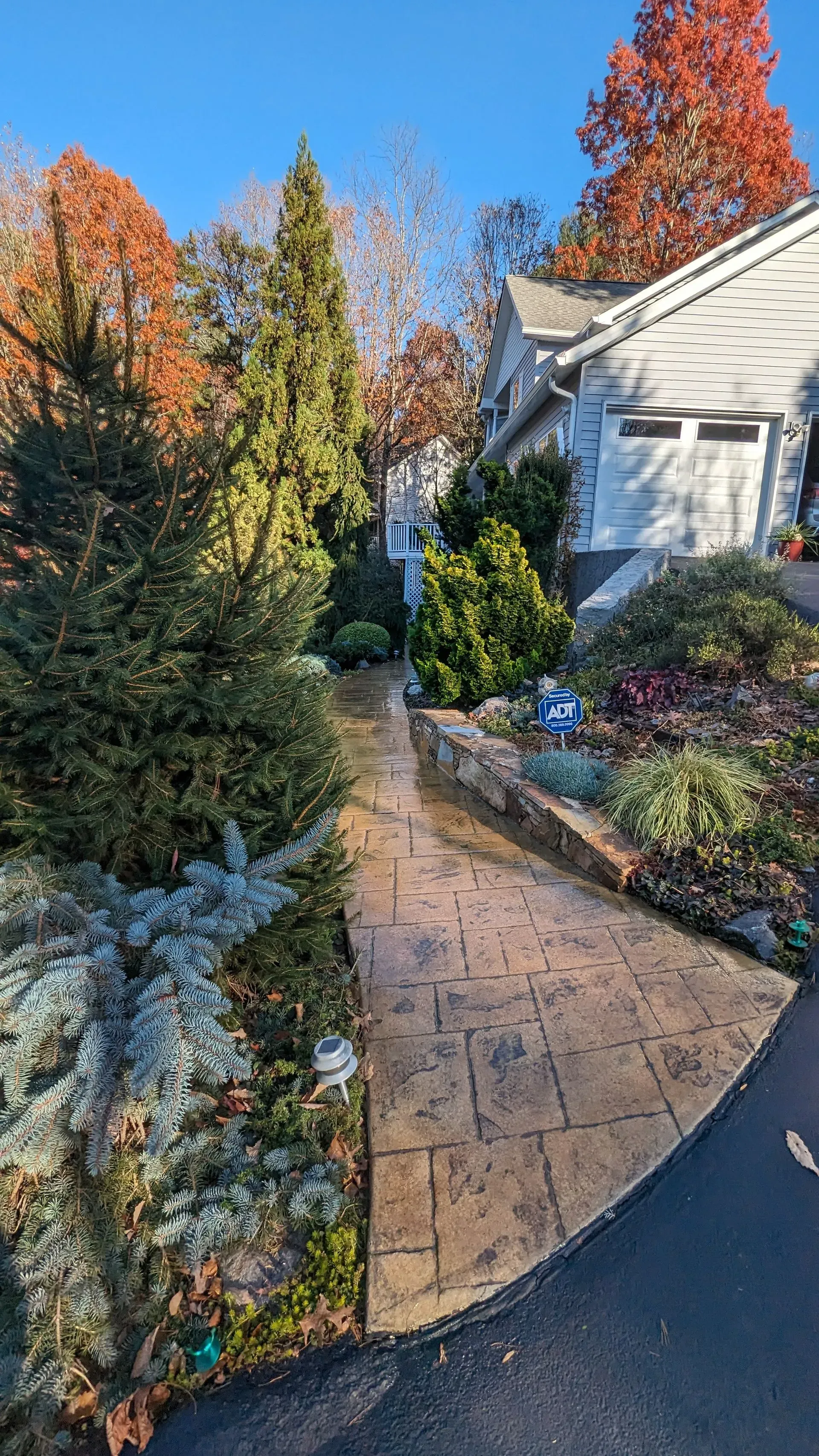 Elite Outdoor Living Solutions installed a stamped concrete walkway surrounded by landscaping in Edmond, OK.