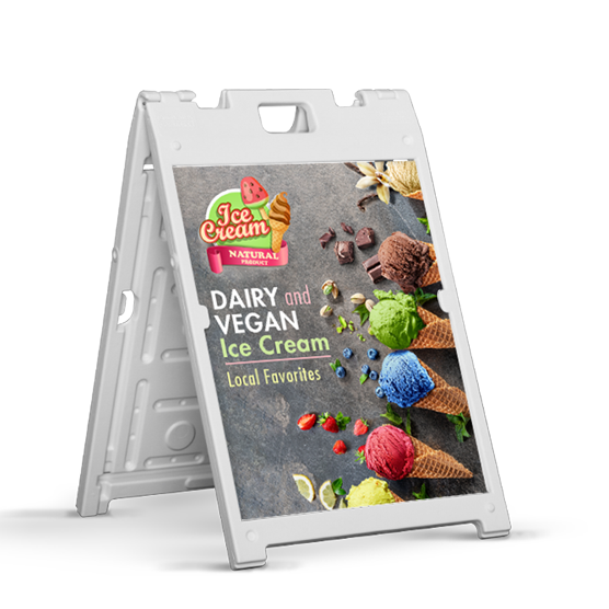 A sign that says dairy and vegan ice cream on it.