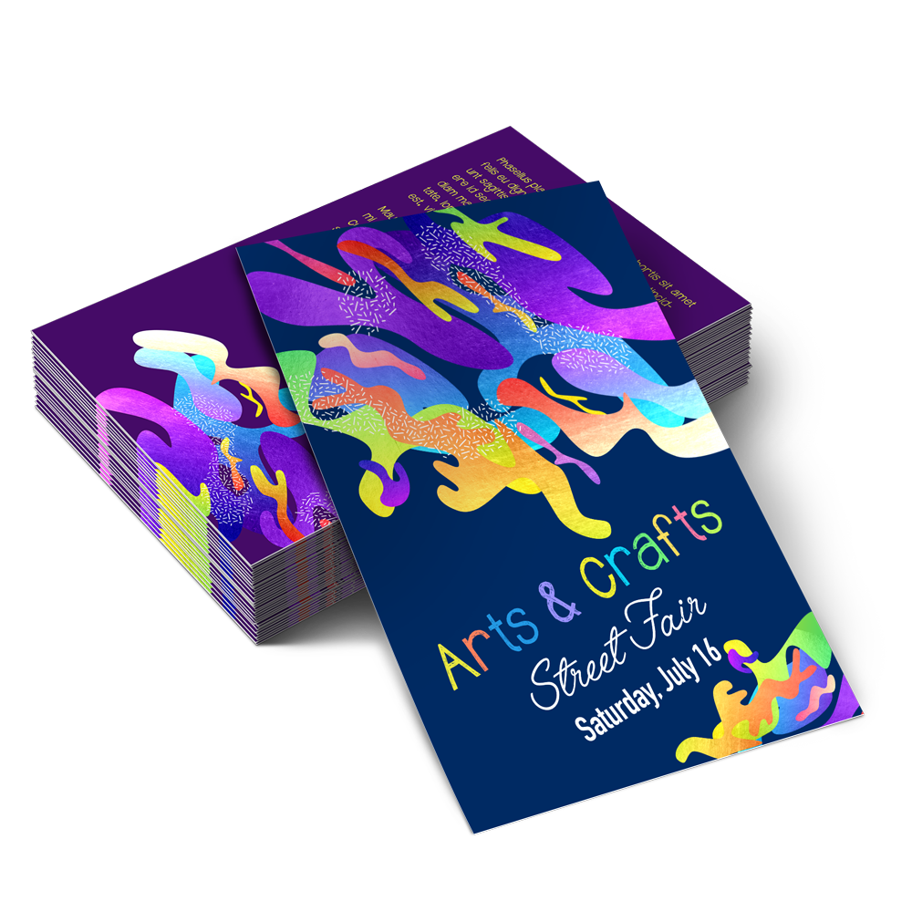 A stack of business cards for the arts and crafts street fair