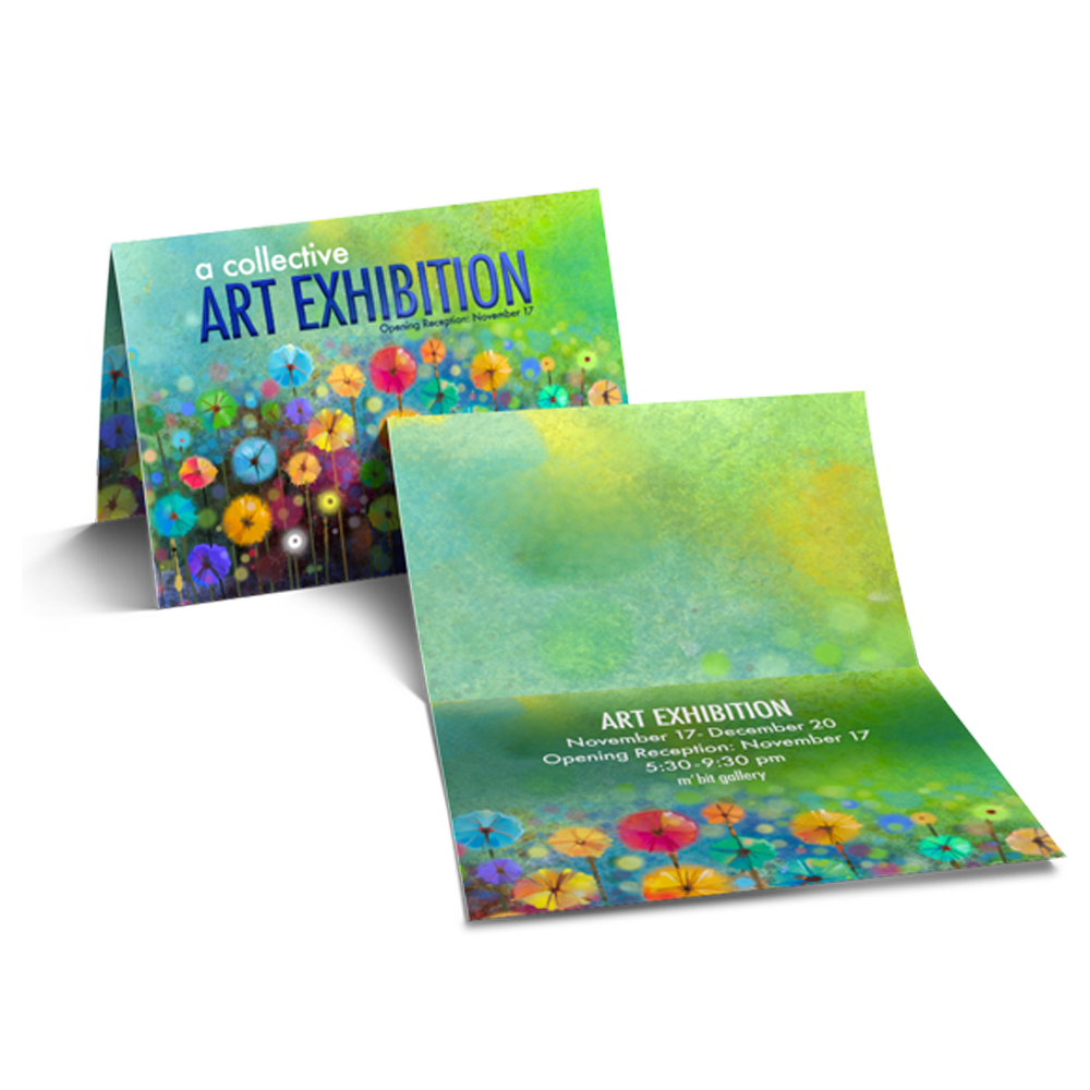 A greeting card for an art exhibition with flowers on it