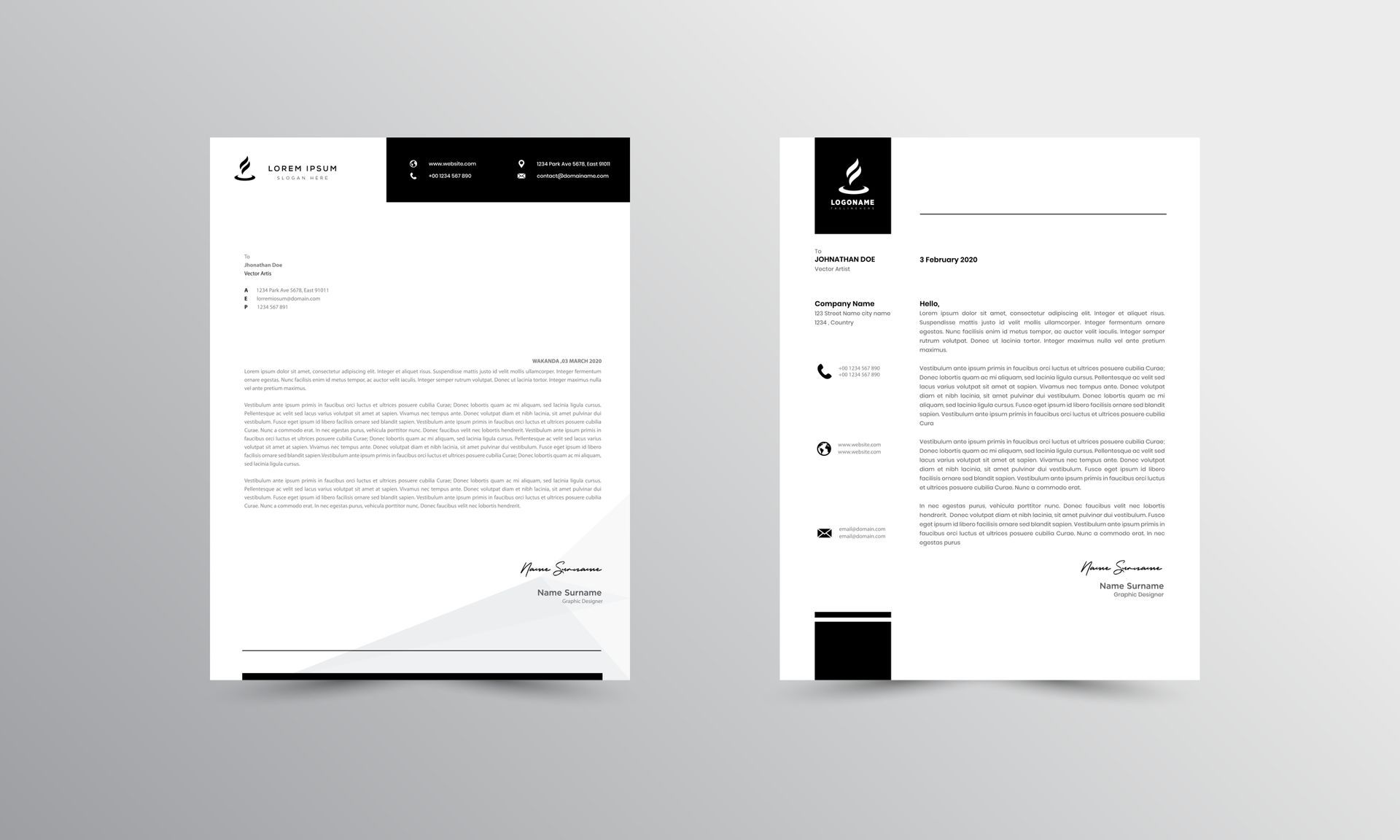 A black and white letterhead with a logo on a white background.