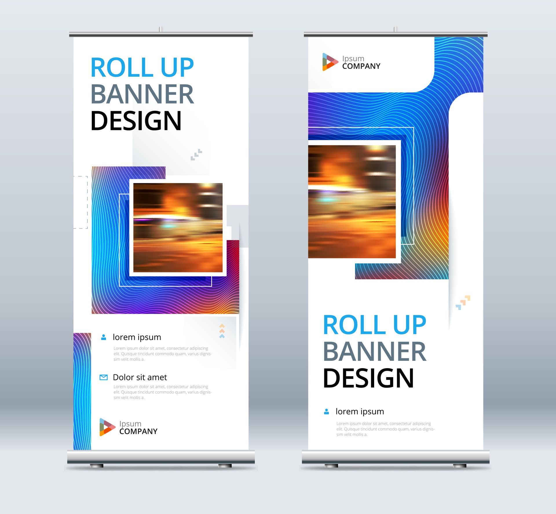 A roll up banner design with a colorful background