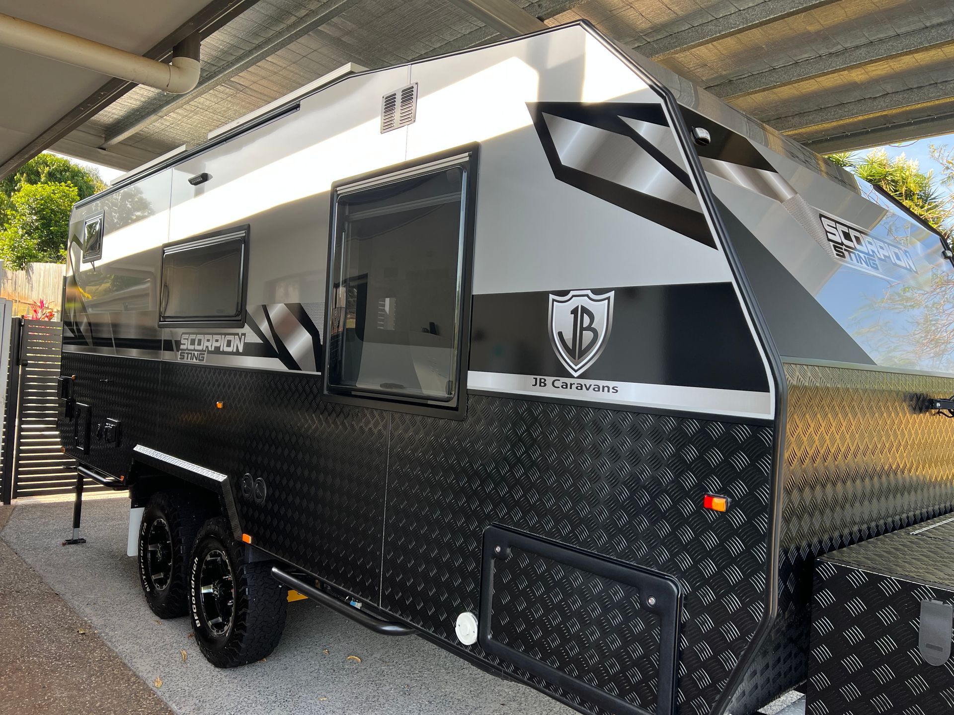 Black-And-Silver Travel Trailer — Straightline Detailing Cairns in Bungalow, QLD