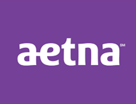 the aetna logo is on a purple background