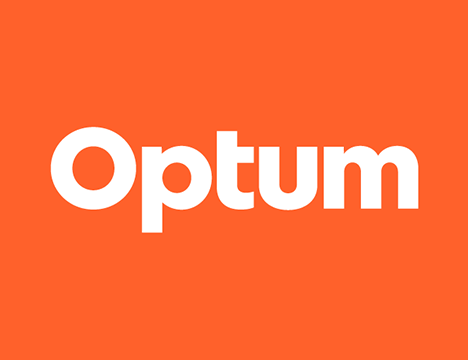 the optum logo is white on an orange background .