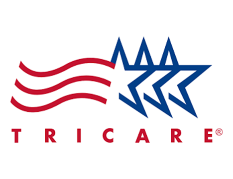 a red white and blue logo for a company called tricare