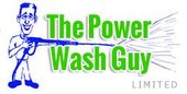 The Power Wash Guy logo: Man holding a pressure washer, green text, blue and white color scheme.