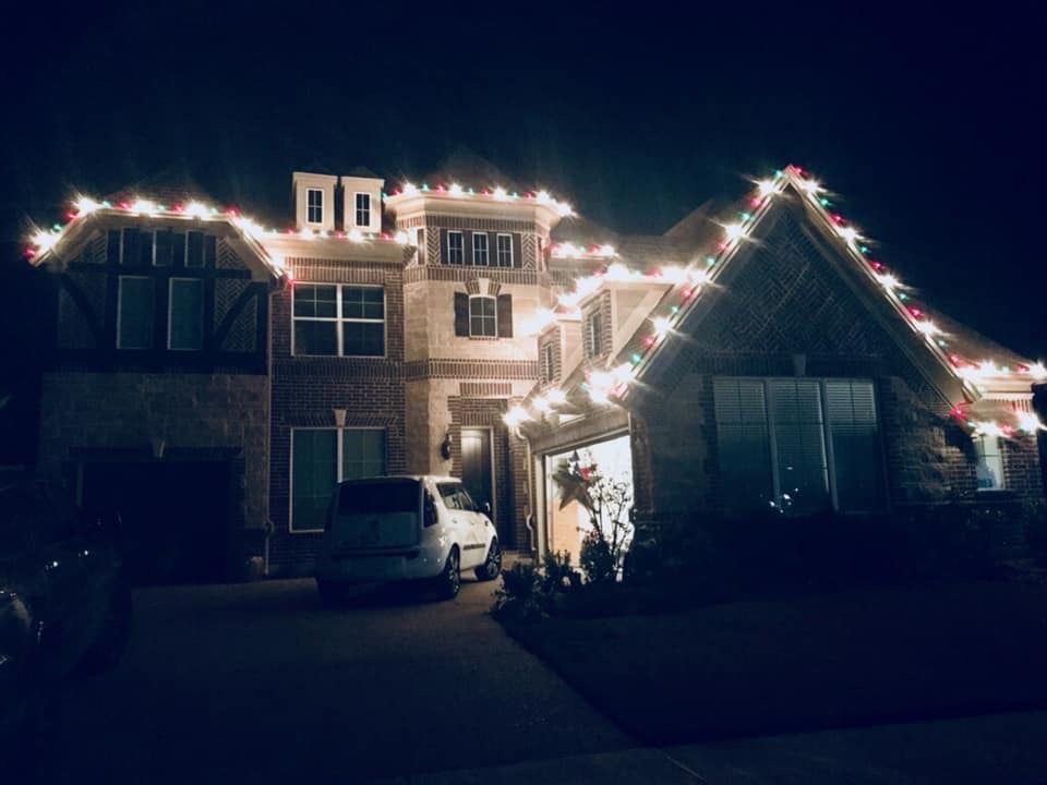 two story red white and blue patriotic christmas lights