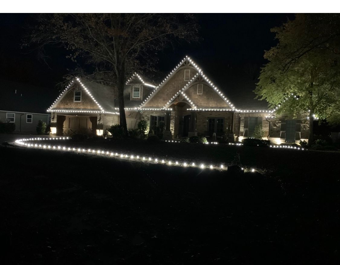 white christmas lights and walkway