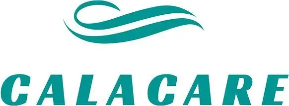 Logo of Calacare in teal font with a teal curved design above the text.
