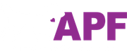 The word apf is written in purple letters on a white background.