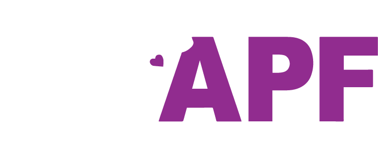 The word apf is written in purple letters on a white background.