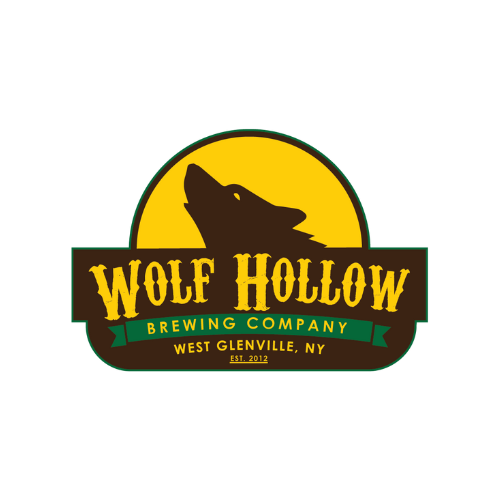 A logo for wolf hollow brewing company in west glenville ny