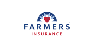 Farmers Insurance logo: blue and red emblem with text.