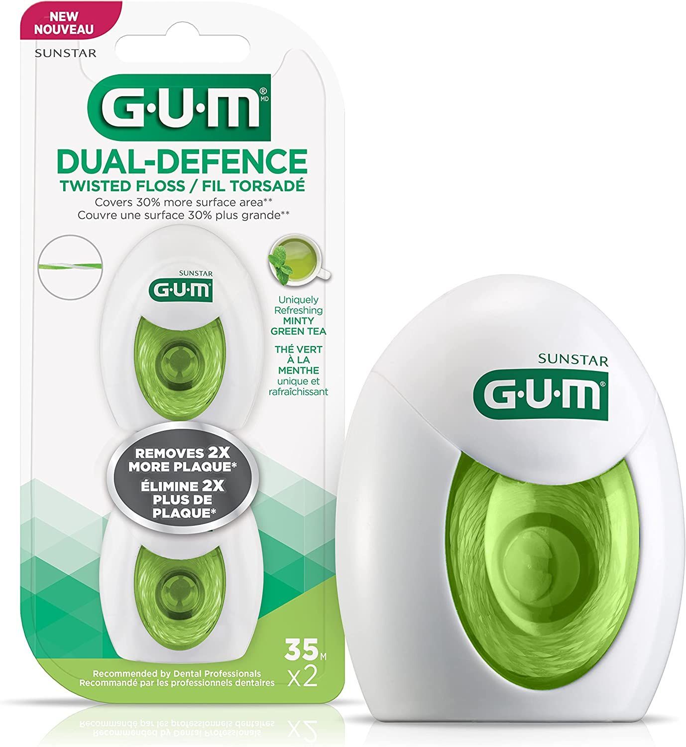 A package of gum dual defence twisted floss