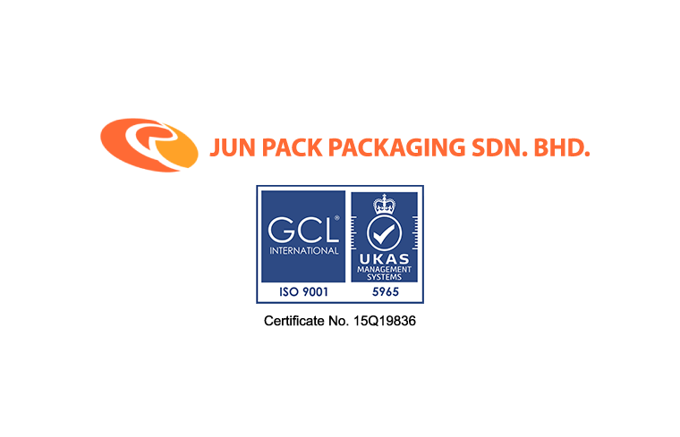 Jun Pack Packaging logo with GCL International ISO 9001 certification.